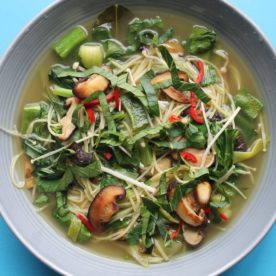 Asian Inspired Rice Spaghetti Green Vegetable Broth